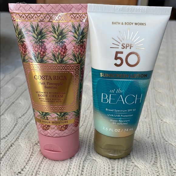 NWT Bath/Body Works Costa Rica Body Cream & At the Beach SPF 50 sunscreen 2.5 oz - Picture 1 of 7